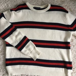 Brandy Melville Blue and Red Striped White Sweater